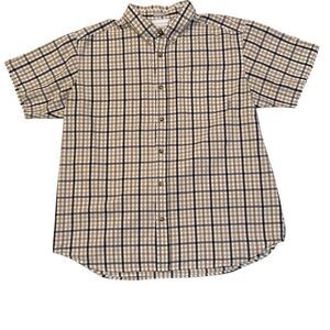 Columbia Gray Tan Plaid Short Sleeve Shirt Button Up Regular Fit Men Size Large